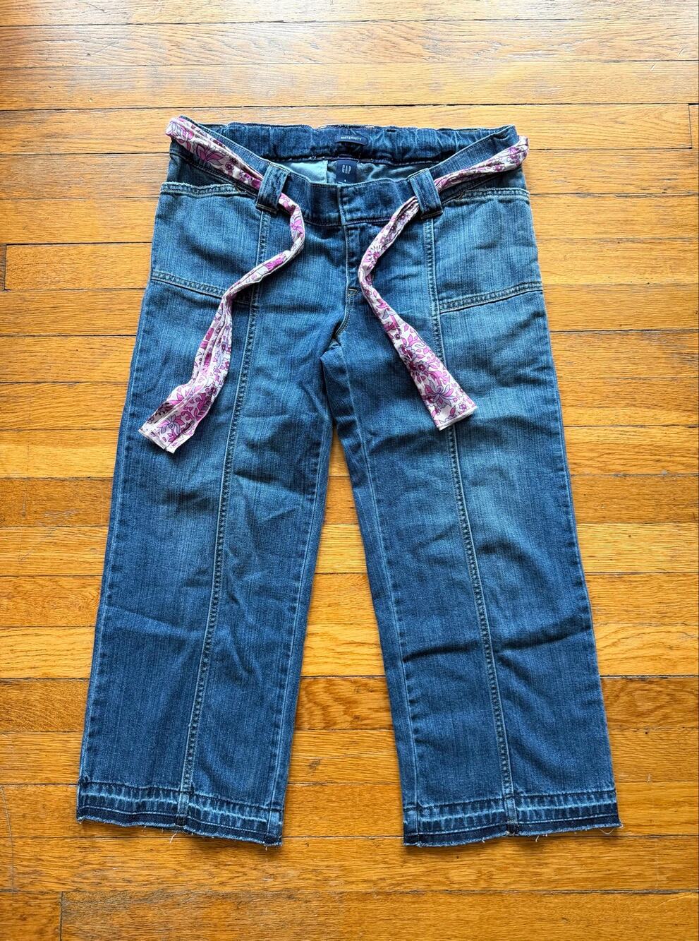 GAP Maternity Distressed Wide Leg Jeans w/Fabric Belt sz 4